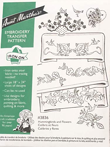 Hummingbirds/Flowers for Linens Aunt Martha's Hot Iron Embroidery Transfer
