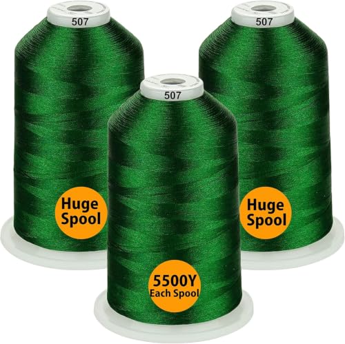 Simthread - 33 Selections - Various Assorted Color Packs of Polyester Embroidery Machine Thread Huge Spool 5500Y for All Purpose Sewing Embroidery Machines - 3 Green - color: 3 Green