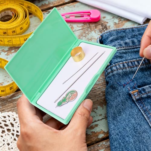 Gosknor Magnetic Needle Case, 11x6.5cm/4.33x2.56in Portable Rectangle Sewing Magnet Needle Storage Organizer Practical Sewing Pin Holder Box Minder for Small Metal Objects (Green)