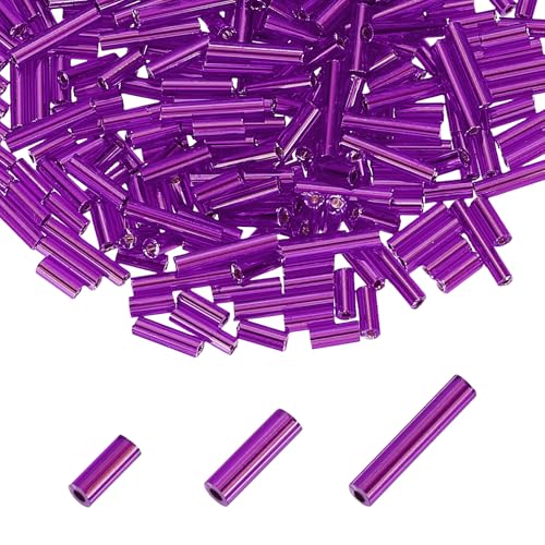 MECCANIXITY 2000pcs Glass Bugle Beads 4/6/9mm Long Tube Cylinder Beads - color: Dark Purple