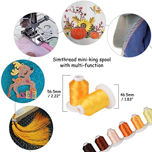 Simthread Embroidery Machine Thread Kit 800Y 21 Spools Brown and Gold Colors for Professional Embroidery Design - color: Gold & Brown