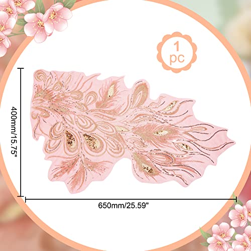 NBEADS Embroidery Lace Patches, Red Peacocks Tail Fabric Sequin Peacock Lace Applique with Paillette Sew on Patches Repair Patches for DIY Clothing Wedding Dressing Decoration - color: Red Peacocks Tail-1 Pc