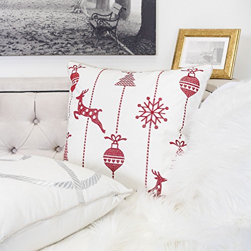 Embroidery White Velvet Throw Pillow Cover, Merry Christmas Series Snow Reindeer Luxury Soft Fuzzy Cozy Warm Slik Gift Square Couch Cushion Pillow Case 20 x 20 Inch, Cover Only - color: U6-snow Reindeer