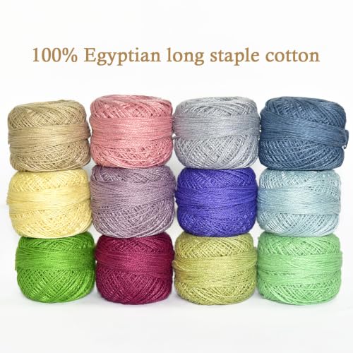 Double Mercerized Egyptian Long Staple Cotton Pearl Thread Ball 10 Grams Rainbow Color 12 Colors per Box for Crochet Hardanger Kniting Hand Sewing,Cool Grey-GreenPalette - color: Cool Grey-Green Palette