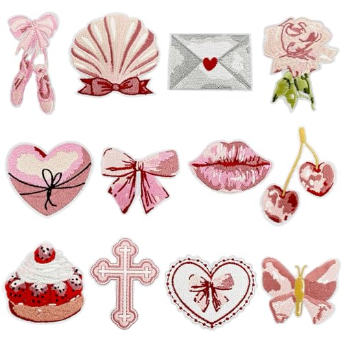12PCS Cute Embroidered Patches, Iron On Fabric Appliques for DIY Crafts - color: Sweet Themed
