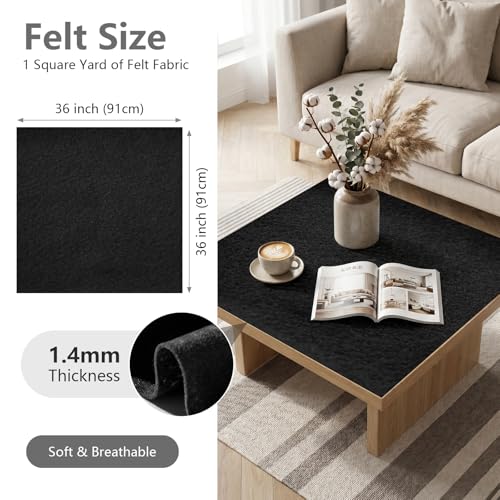 Black Soft Felt Sheet 36'' X 36'', 1.4mm Large Felt Fabric Sheet for Crafts - color: Black
