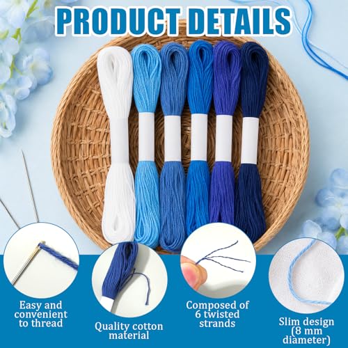 32 Pcs Sashiko Thread Kit, 12 Strands Blue Sashiko Thread and 20 Needles