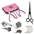 Professional Hair Extension & Beading Tool Kit Remove Plier Set for beads (4 Piece) I-Link Micro Ring Loop Needle Pulling Hook Threader Wire for Silicone Rings (Light Brown Beads) - color: Light Brown Beads