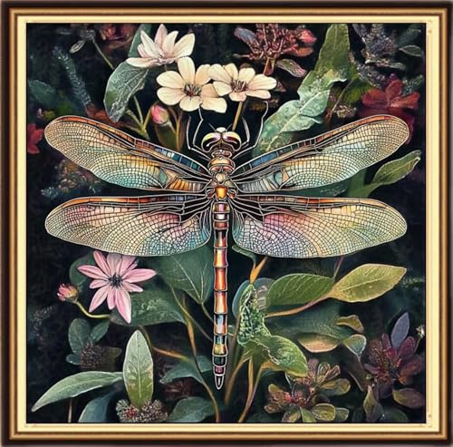 Redxing Counted Cross Stitch Kit for Beginners,Unprinted Needlepoint Kits for Beginners Cross Stitching Embroidery Kit 11CT Stitches kit-Dragonflies Collect Honey 18x18 inch - color: KitsColor18