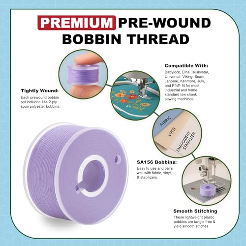 Mandala Crafts Lavender 15J SA156 Prefilled Bobbin Thread, 144 PCs - color: Lavender, size: Size A 144 X 142 Yards