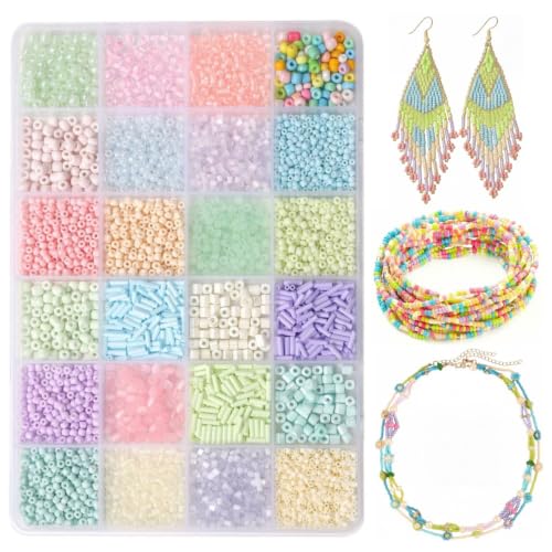 24 Grid Rainbow Glass Seed Bugle Tube Beads Jewelry Making DIY Craft Kits - color: Rainbow, size: 24 Grid