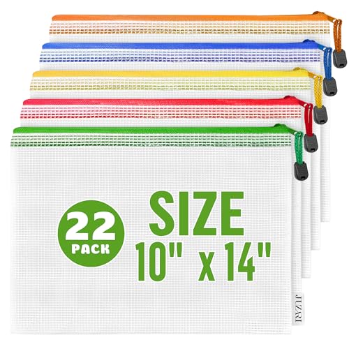 22 Pack Mesh Zipper Pouch Bags 10x14 inch - Plastic Zipper Pouches for Organizing - Document Bags With Zippers - Letter Size Zippered Pouch - Document Pouches With Zippers - size: 22 Pack 10x14