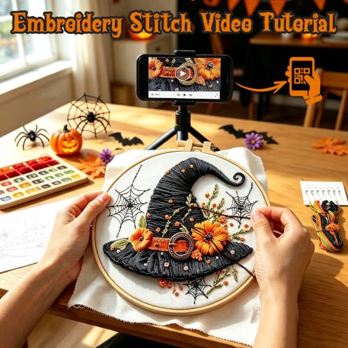 4 Sets Halloween Embroidery Kits for Beginners, Halloween Cross Stitch Kits - color: 4 Set Halloween