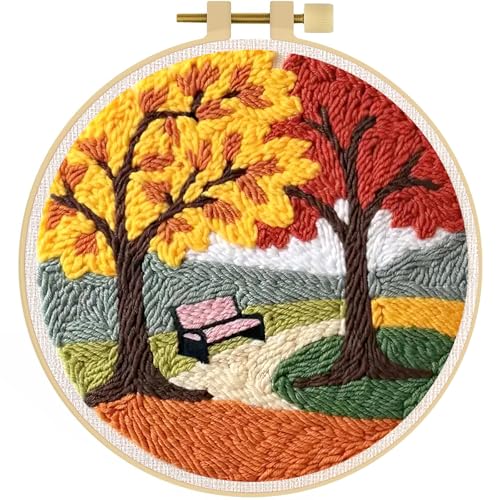 LACHLAND Punch Needle Kit for Beginners, Village Punch Embroidery DIY Craft Supplies with Hoop Yarn & Tool Handmade Wall Art Gift for Adults Teens Seniors Hobby - color: Park