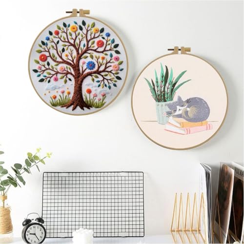 Esffaci Embroidery Kit for Adult Beginner Flower Tree Hand Embroidery Set - color: Tree