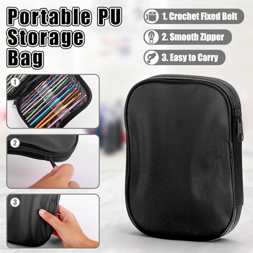 MECHEER Crochet Needles Set, 54 Pack Crochet Hooks Set Crochet Kits for Beginners, Ergonomic Crochet Beginner Kit with Storage Case, Knitting Needles, Hand Craft Knitting Accessories for Crocheters - color: Black