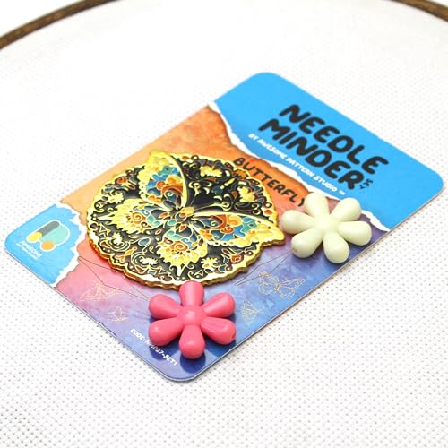 Awesome Pattern Studio Needle Minder Set – Butterfly Magnetic Needle Minder + 2 Needle Threaders. Enamel Pin for Cross Stitch, Embroidery and Craft - size: Butterfly Set #1