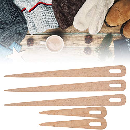 Haosie Wood Needle, 5pcs Wooden Weaving Crochet Needles Hand Loom Stick