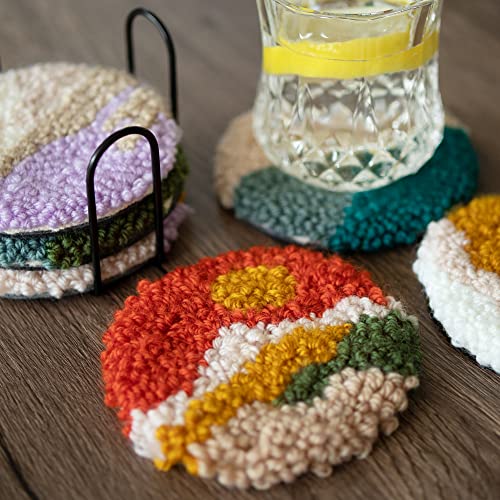 Temlum 6pcs Punch Needle Coasters Kit for Adults and Beginners(Landscape) - color: Landscape