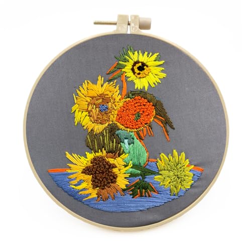 Meecaa Golden Sunflower Embroidery Kit Starter Set, Hand Embroidery Set,Pattern Printed Cross Stitch Set for Beginner Adults, with Embroidery Hoop and Instructions (Golden Sunflower) - color: Golden Sunflower