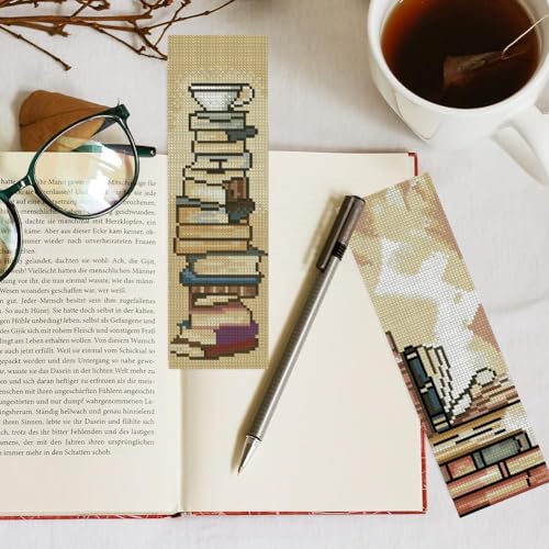 KYOQFVN 6 Pcs Book Cross Stitch Bookmark - 14CT Bookmark Cross Stitch Kit with Instructions, Needlepoint Bookmark Kit for Adult Beginners 6×20cm - color: SQSZX-002