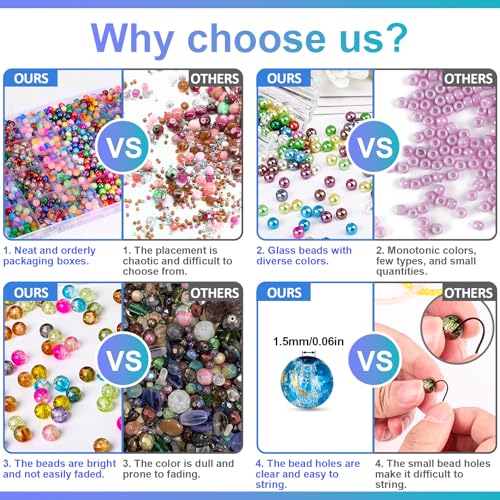 XSEINO About 144 Colors 1200PCS 6mm Glass Beads Bracelet Making Set, Colored Glass Beads in Six Styles for Bracelet, Jewelry and DIY Craft Making - color: Mixed Glass Beads
