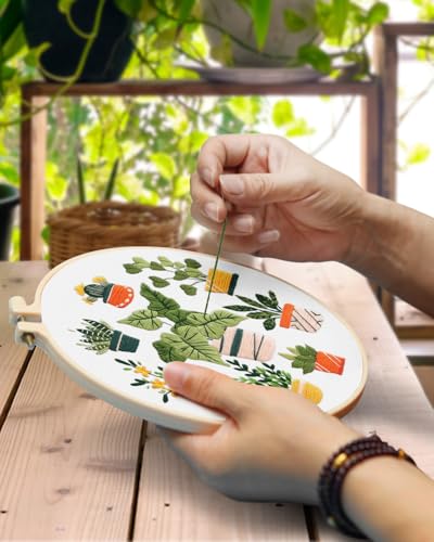 TINDTOP 3 Pack Embroidery Kit for Adult, Embroidery DIY Starter Kit - color: Plants C