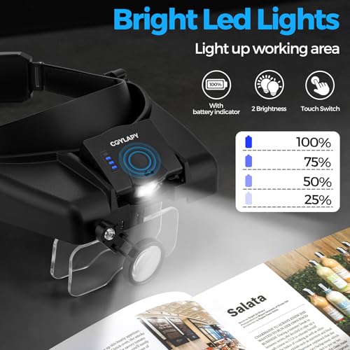 COYLAPY 1X-14X Magnifying Glasses for Close Work, with 2 Lights - color: Black