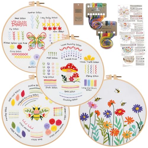 Louise Maelys 4 Pack Embroidery Kit for Beginners Stitch Practice Set - color: 4 embroidery