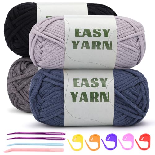 UzecPk 4 * 50g/1.76oz Beginner Yarn, 4 * 87yds Beginner Crochet Yarn - color: Dark Blue+Light Gray+Dark Gray+Black