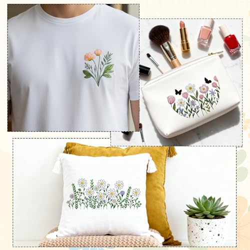 Water Soluble Embroidery Patterns Stabilizers, 6 Sheets 85 Pcs Floral Stick and Stitch Embroider Paper Wash Away, Pre-Printed Flower Daisy Transfer Paper Gifts for Hand Sewing Lovers Beginners - size: Flower B