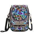 Embroidery Flowers Canvas Crossbody Bag, Women Messenger Bag, Cellphone Pouch Purse - color: Purple