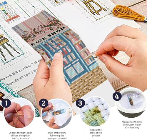 KYOQFVN 6 Pack Book Store Cross Stitch Bookmark, Cross Stitch Bookmarks Kit for Beginners Adults, 14CT Embroidery Bookmark Kit for Book Lovers Starter Craft 6 x 20cm - color: SQH002