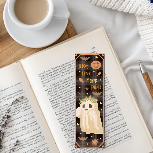 FREEBLOSS 6pcs Cross Stitch Bookmark Kit for Adult Beginners Ghost Pattern Stamped Embroidery Bookmark Kits Bookmarks Craft Kit with Instructions 11CT 8''x2.4'' - style: Ghost Text