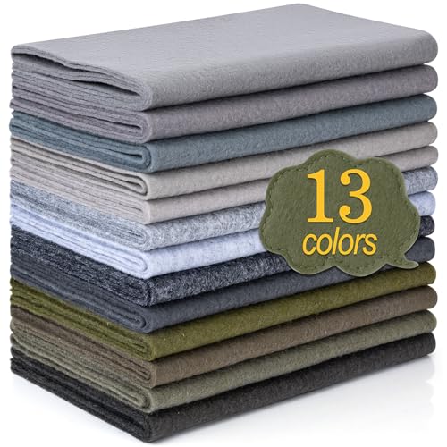XSEINO 13 Rolls 8"x35" 1.4mm Thick Soft Felt Fabric Sheet 13 Assorted Gray Series Colors Felt Pack Pastel Felt Sheets for DIY Craft Sewing Squares Nonwoven Patchwork - color: Grey Hues