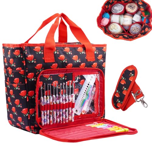 Knitting Bags and Totes Organizers Large Yarn Bags(Red Rose) - color: Red Rose