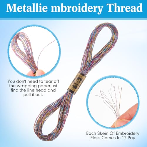 WILLBOND 24 Pcs Metallic & Cotton Embroidery Floss, 24 Vibrant Colors, Polyester Blend, 8.75 Yards Each, Ideal for Embroidery, Cross-Stitch, DIY Crafts - color: Vibrant Color