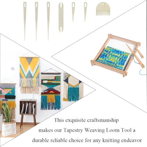 Wood Hand Loom Stick Set Wood Weaving Needle Crochet Tapestry Sewing Making Crafts Tools Tapestry Weaving Loom Tool Set No Burr Big Eye 7 Pieces Include Knitting Needles Shuttles Bobbin Stick Comb