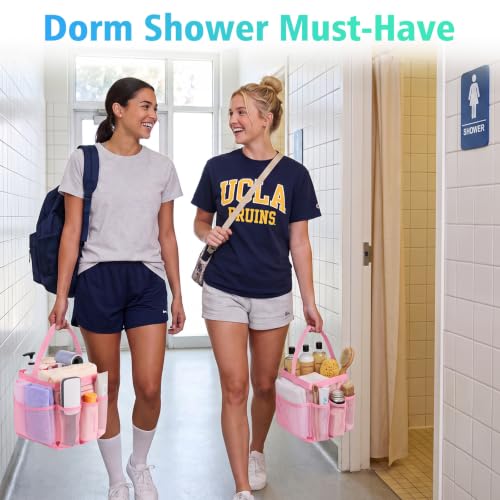 EUDELE Mesh Shower Caddy Portable for College Dorm Room Essentials,Portable Shower Caddy Dorm with 9-Pocket Large Capacity, Shower Bag for Beach, Swimming, Gym, Travel essentials, Pink - color: All Pink