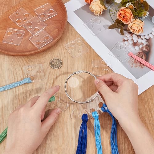 BENECREAT 50 Pcs Floss Drops, Square Acrylic Embroidery Floss Bobbins with 1 Pcs Iron Hanging Ring, Sewing Thread Winding Boards for Embroidery Floss Organization and Sewing Crafts - size: Square