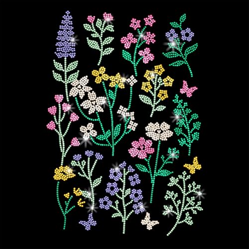 1 Pcs Wildflower Iron on Rhinestones Transfer, Flower Leaf Hot Fix Iron on Patch Transfer Decals Crystal Heat Transfer Clothing Repair Decor for T-Shirt Hat Jacket Party - style: Wildflower
