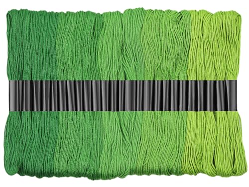 25 Skeins Green Series Cross Floss Stitch Thread, 8m Cotton Embroidery Floss Set with Plastic Bobbins & Needle - color: Green Series-1