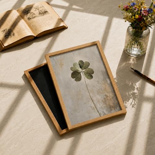 Framed Botanical Wall Art Four Leaf Clover Picture for Bathroom Wall Decor - color: Four-Leaf, size: 16"L x 12"W