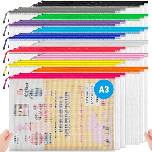 JARLINK A3 Mesh Zipper Pouch, Extra Large Waterproof File Bags, 36 Pcs - style: 36pcs