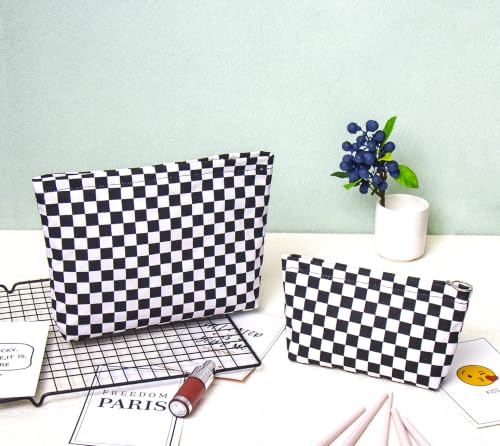 getgto 2 Pcs Makeup Bags, Large Cosmetic Bag Travel Toiletry Bag - color: Black Checker