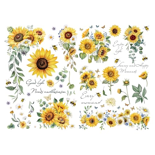 Joeyan Sunflowers and Bees Rub On Transfers for Furniture and Crafts - style: Sunflowers and Bees