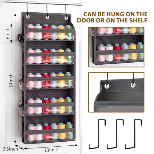 Tegeme 5-Tier Thread Holder Over Door, Large Spool Organizer,Dark Gray - color: Dark Gray