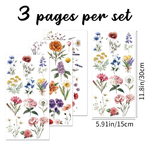 3 Sheets Flower Rub on Transfer Vintage Floral Rub on Transfers Vivid Flower Decal Stickers Durable Waterproof Redesign Furniture Sticker for Wood Furniture Wood Home Paper DIY Craft - style: Colorful Flower Clusters