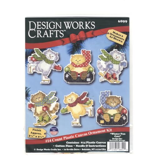 Design Works Crafts Winter Fun Cats Counted Cross Stitch Ornament Kit - Set/6