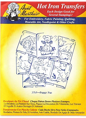 Puppy Fun Aunt Martha's Hot Iron Embroidery Transfer